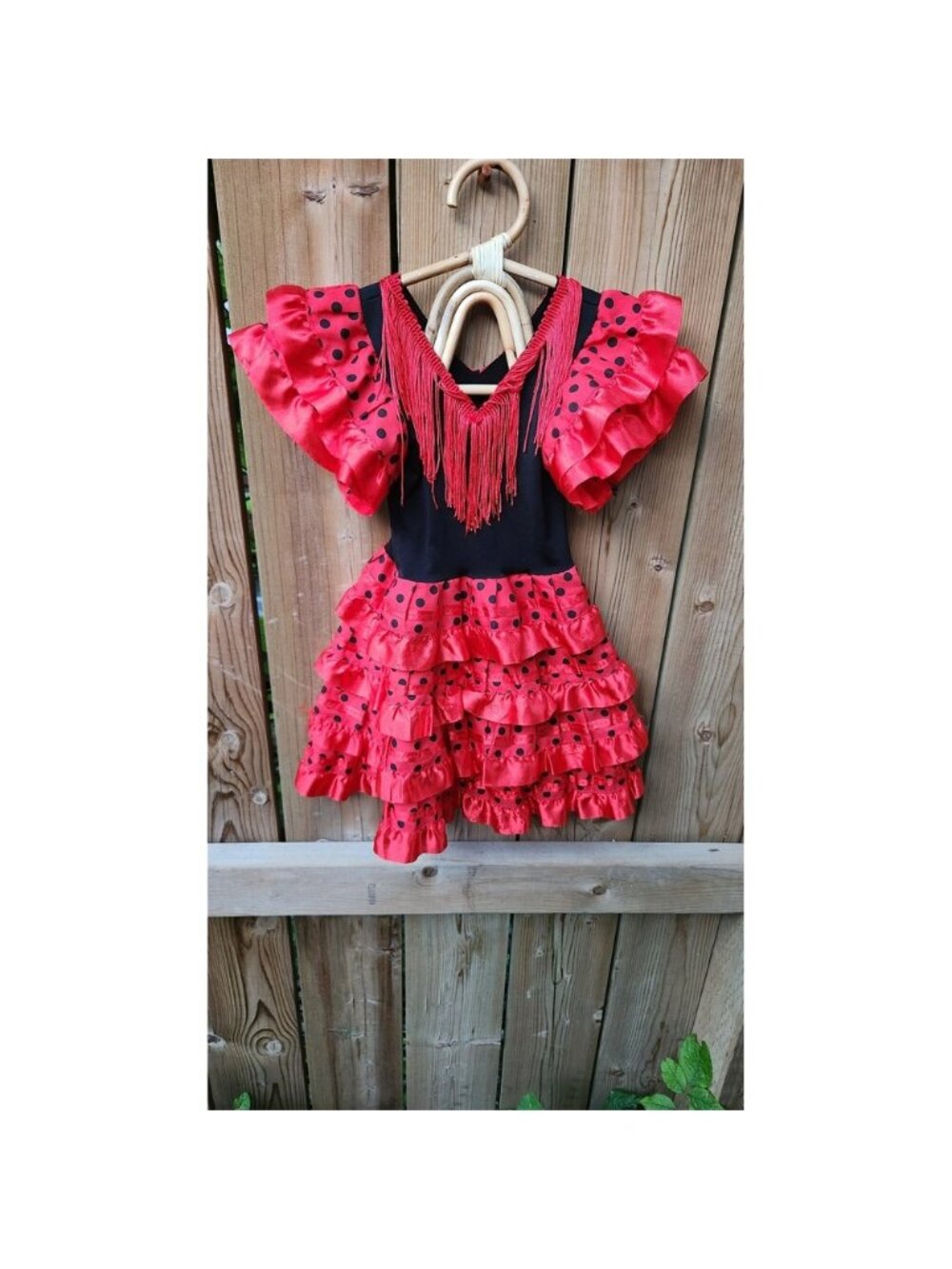 Girls Flamenco Dance Dress Red‎ Black Polka Dot Ruffle Fringe Spanish Costume 3